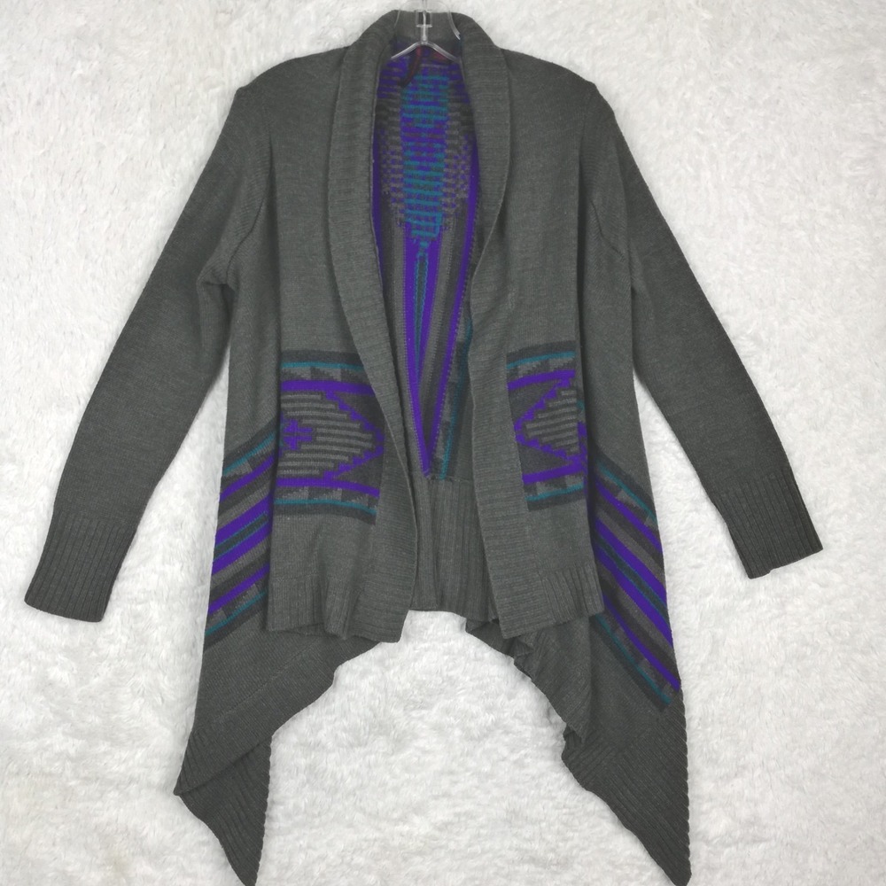 Heart-N-Crush Womens Sweater Cardigan Aztec Print Open‎ Front Charcoal Gray M
